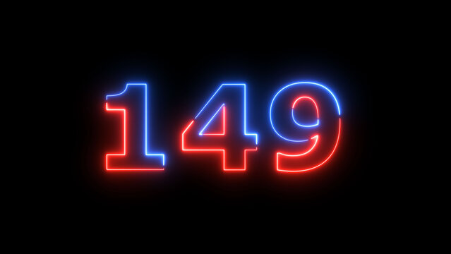 A dynamic glowing neon number 149
 illustration on a black background.