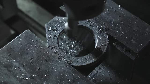 A CNC metal milling machine bores holes, cuts threads, and makes cuts in copper, brass, aluminum, and steel workpieces.