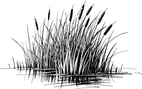 cattail plants growing in marshy wetland water with tall grass reeds natural habitat