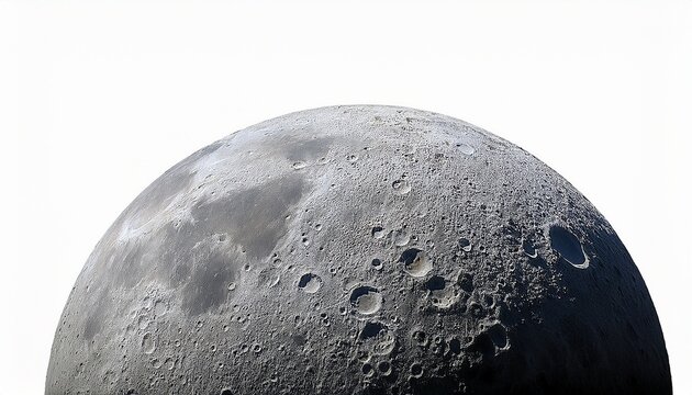 detailed moon surface isolated on white background