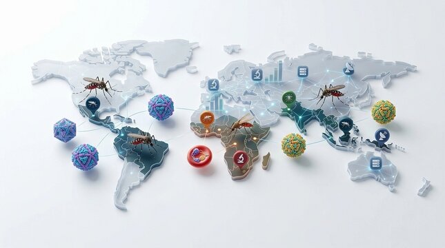 Global Disease Surveillance Map showing Mosquito Borne Viruses and Pathogen Spread Monitoring System