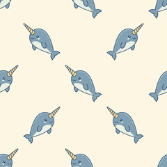 Cute Narwhal Seamless Pattern Design © Nitastock