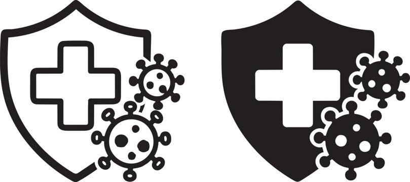 medical shield protecting against virus or bacteria icons set vector illustration