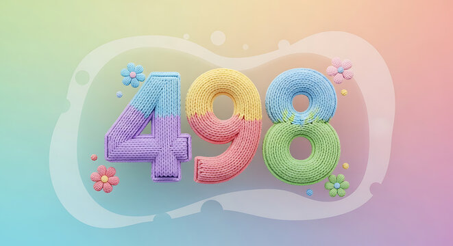 Chunky knit numbers 498 with pastel gradient background and decorative flowers