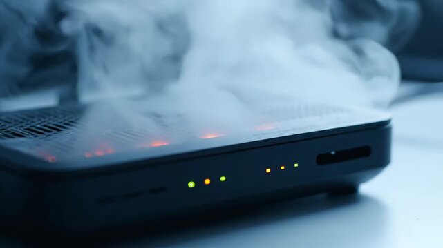 Overheated Wi-Fi Router Emitting Smoke Due to Malfunction