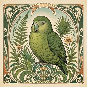 아르누보 디자인 배경, 카카포, jpeg (Art Nouveau Design Background, Kakapo, jpeg)