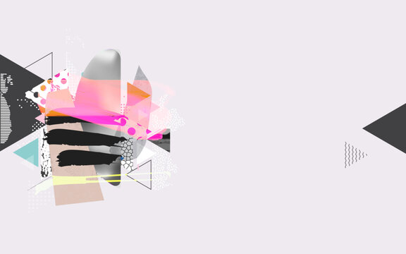 Different textures and shapes artistic vector illustration collage. Geometric abstract design, creative background for banner, brochure, card, invitation, flyer, placard, poster, report, artwork