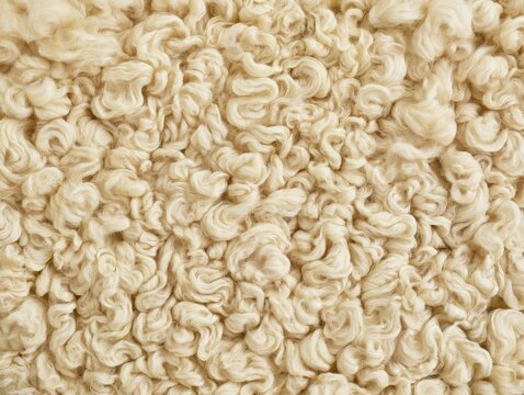 Close up of beige curly wool texture