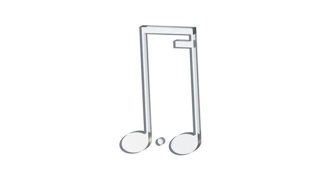 Beamed dotted rhythm notes made of clear reflective glass, isolated on a transparent background. Musical notation symbol, 3D illustration.