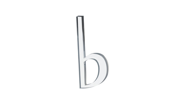 Flat accidental sign made of clear reflective glass, isolated on a transparent background. Musical notation symbol, 3D illustration.