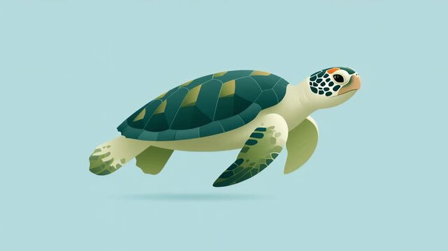Illustrated green sea turtle gracefully swimming through clear blue water, a concept for wildlife conservation, marine biology, and environmental protection in a seamless looping animation