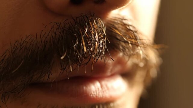 Close-up of a man's face with a thick, textured mustache