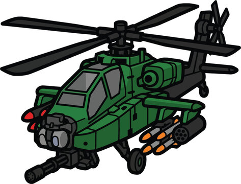 Green military attack helicopter weaponized aircraft illustration