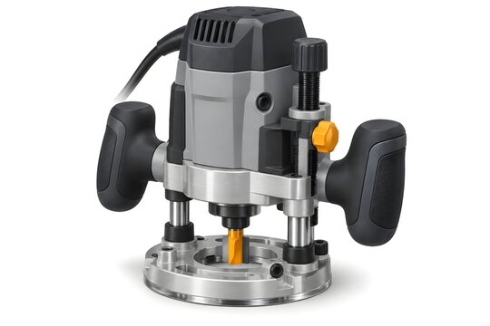 3D render of a grey wood router power tool isolated on white background