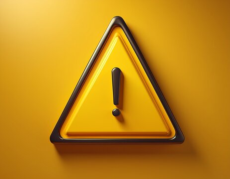 a vibrant yellow backdrop featuring a 3d warning sign with exclamation point indicating caution and important information
