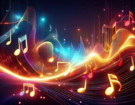 abstract music background glowing with notes tones dancing generative ai image
