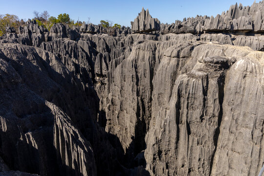 Tsingy spire rises above the pinnacle maze, Grand Tsingy, Madagascar