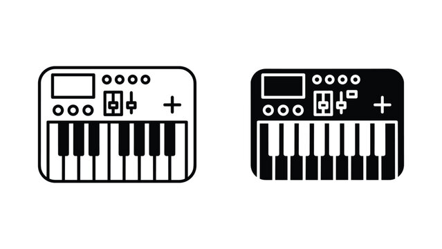 Music synthesizer keyboard icon in outline and solid vector styles