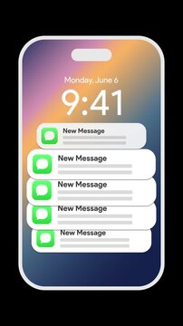 New message notifications endlessly scrolling on smartphone lock screen, continuous chat alerts stacking like slot machine, incoming messages flood and communication overload, transparent background