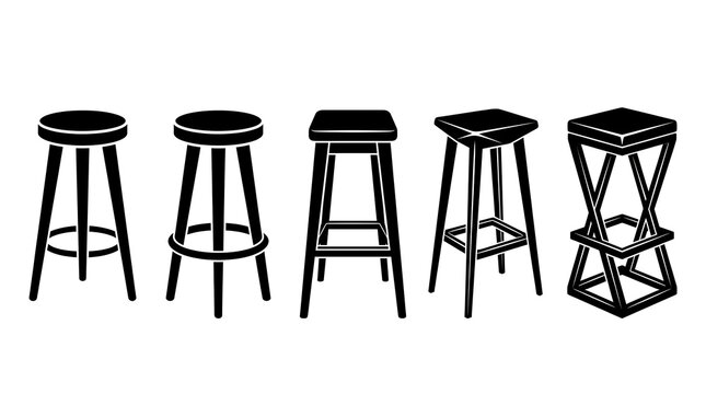 A decorative collection of five distinct bar stool designs, perfect for modern interiors and various spaces