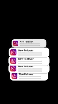 New follower notification popups endlessly scrolling and stacking, continuous social media alerts overlay for influencer promo, audience growth or personal brand concept, transparent background