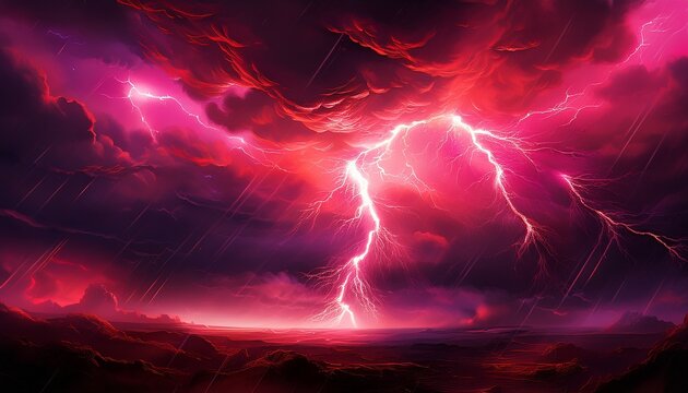 storm red lightning in the dark night sky red thunder clouds lightning effect magenta sky lightning background red lightning electrical discharge background lightning fiery explosion