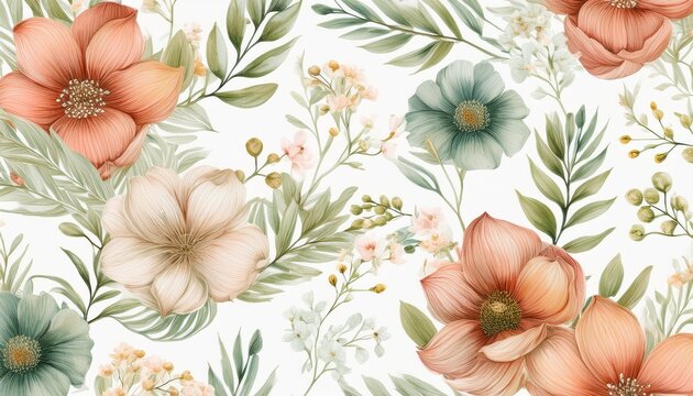 subtle watercolor floral seamless pattern delicate botanical bloom nature design for trendy design textile packaging fabric wallpaper branding stationery wrapping paper interior decor