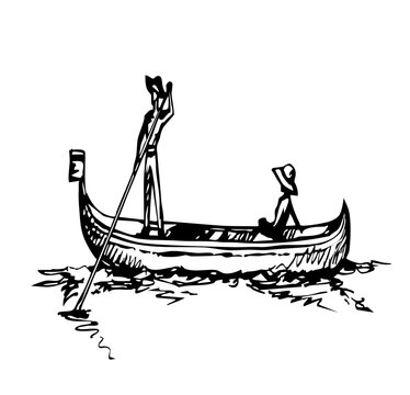Vector drawing. Gondolier in a boat