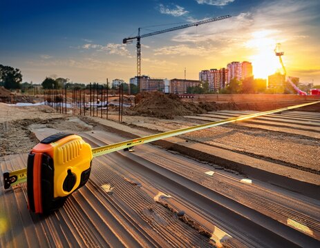 the laser level marks the lines for marking on the construction site