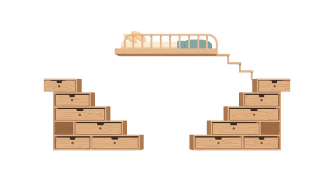 Space-saving wooden loft bed with integrated staircase storage drawers