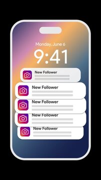 New follower notifications endlessly scrolling on smartphone lock screen, continuous social media alerts stacking like slot machine, audience growth and viral content concept, transparent background