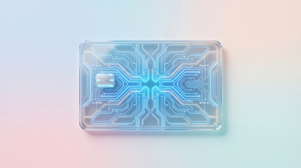 Fototapeta premium Futuristic transparent glass credit card with glowing blue digital circuit design
