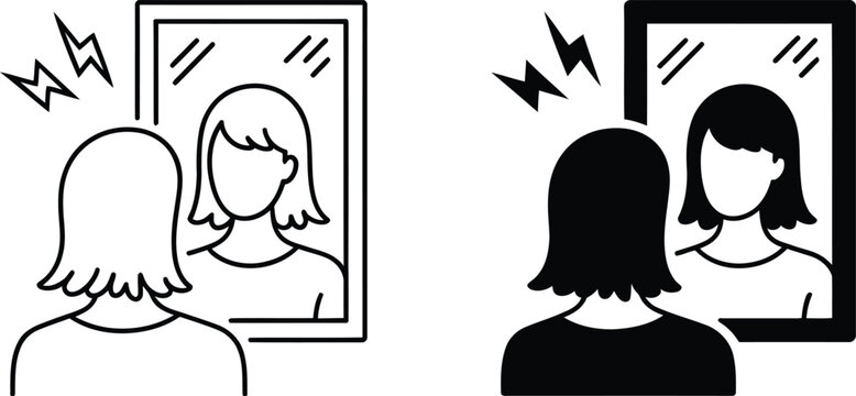 Woman looking in mirror with stress vector illustration