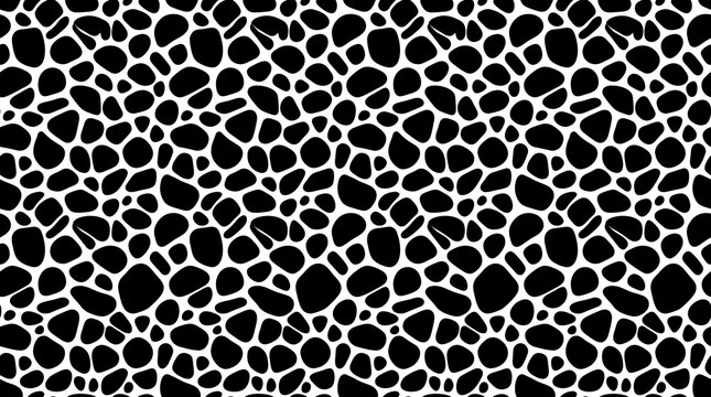 Seamless organic pattern with black and white pebble shapes, abstract monochrome vector texture for design backgrounds