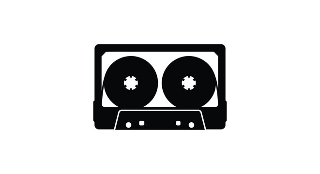 Black silhouette of a compact cassette tape on a white background