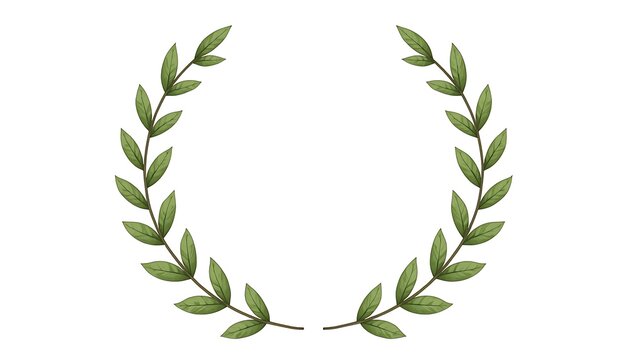 Elegant botanical laurel wreath frame made of green leafy branches, symmetrical circular composition, hand drawn nature illustration, delicate foliage with detailed leaf veins, isolated on a light bac
