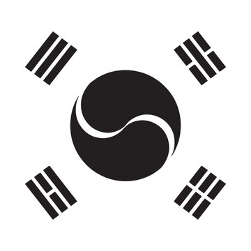 Korean national flag symbol with yin yang and trigrams black and white