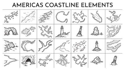 Fototapeta premium Collection of Monochrome Geographic Elements for Design