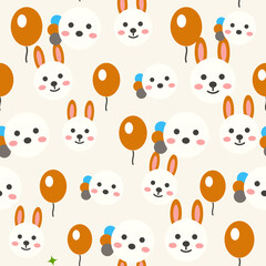 Obraz premium Seamless sweet dreams nursery pattern featuring a bunny, unicorn and floating balloons, in a soft honey oat palette. Cute vector background for baby fabric, wallpaper and textile design.