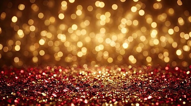 Golden Christmas Background with Red Glitter for Holiday Decorations and Festive Designs