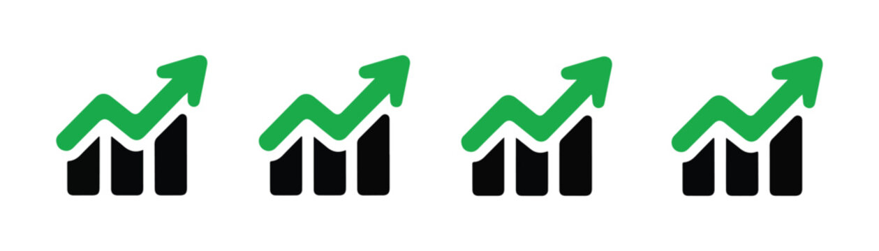 Bar chart graphic with green upward arrows illustrating business growth progress.
