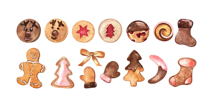 Big watercolor set of Christmas cookies