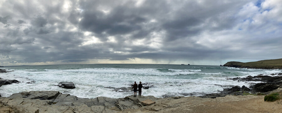The wild North Cornish coast line , Cornwall, UK