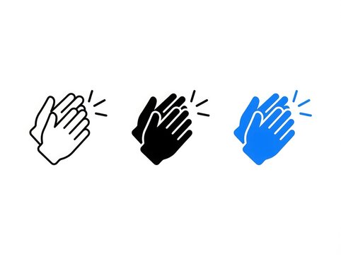 Clapping hands icon set, applause symbol in line, solid and blue style