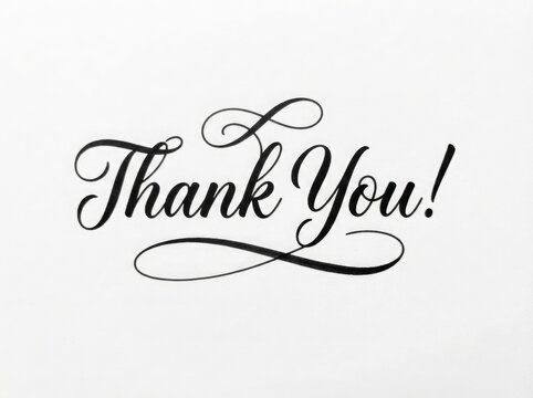 Elegant handwritten calligraphy thank you text isolated on white background