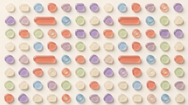 Pastel Translucent Jelly Pebble Grid Pattern with Abstract 3D Decorative Forms