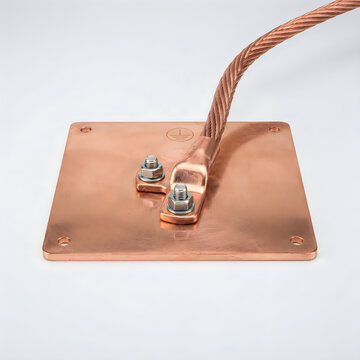 Copper grounding plate with braided strap connection