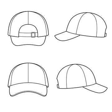 Outline dad hat unstructured cap multi-angle set vector illustration isolated on transparent background