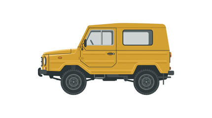 Obraz premium Yellow vintage offroad vehicle illustration side view isolated on white background