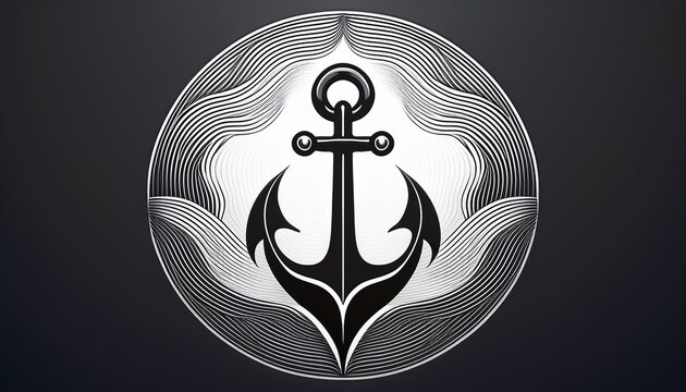 black anchor centered on circular background with wavy lines suitable for maritime branding seafaring identity or nautical club logo with minimal and clean design